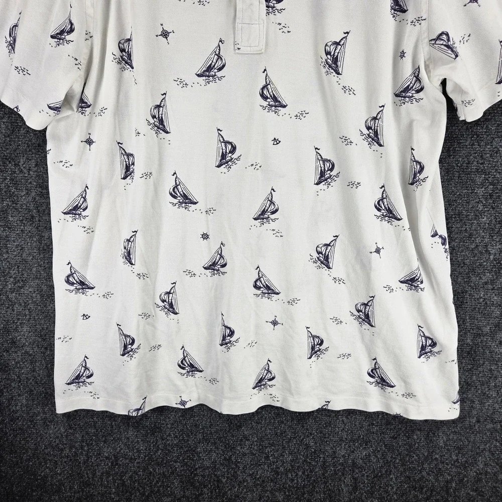 Ralph Lauren Knit Oxford Mens XLT‎ Sailboat Print White Cotton Polo Preppy Yacht